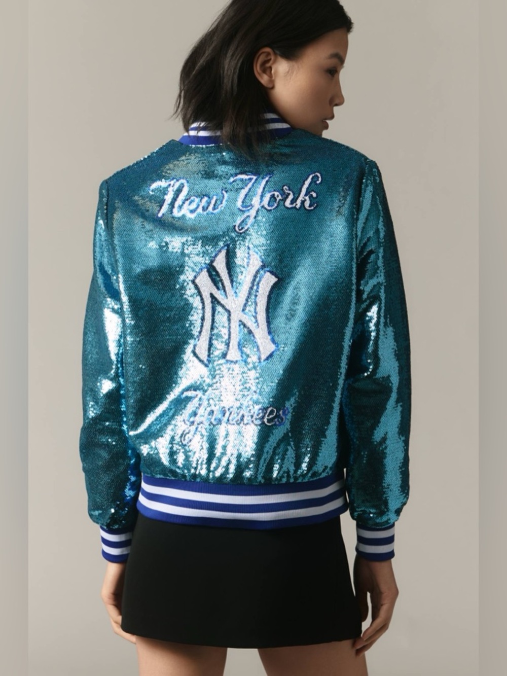 The Wild Collective NY Yankees Sequin Bomber Jacket Size XL - Picture 2 of 7